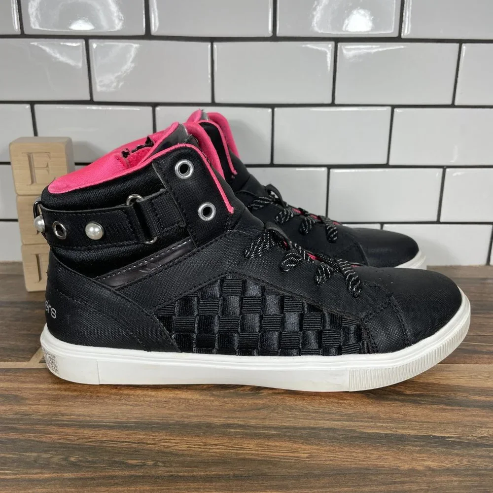 Skechers Street Shoutouts Youth Girl's Size 5 Shoes Black Pink High Top Sneaker